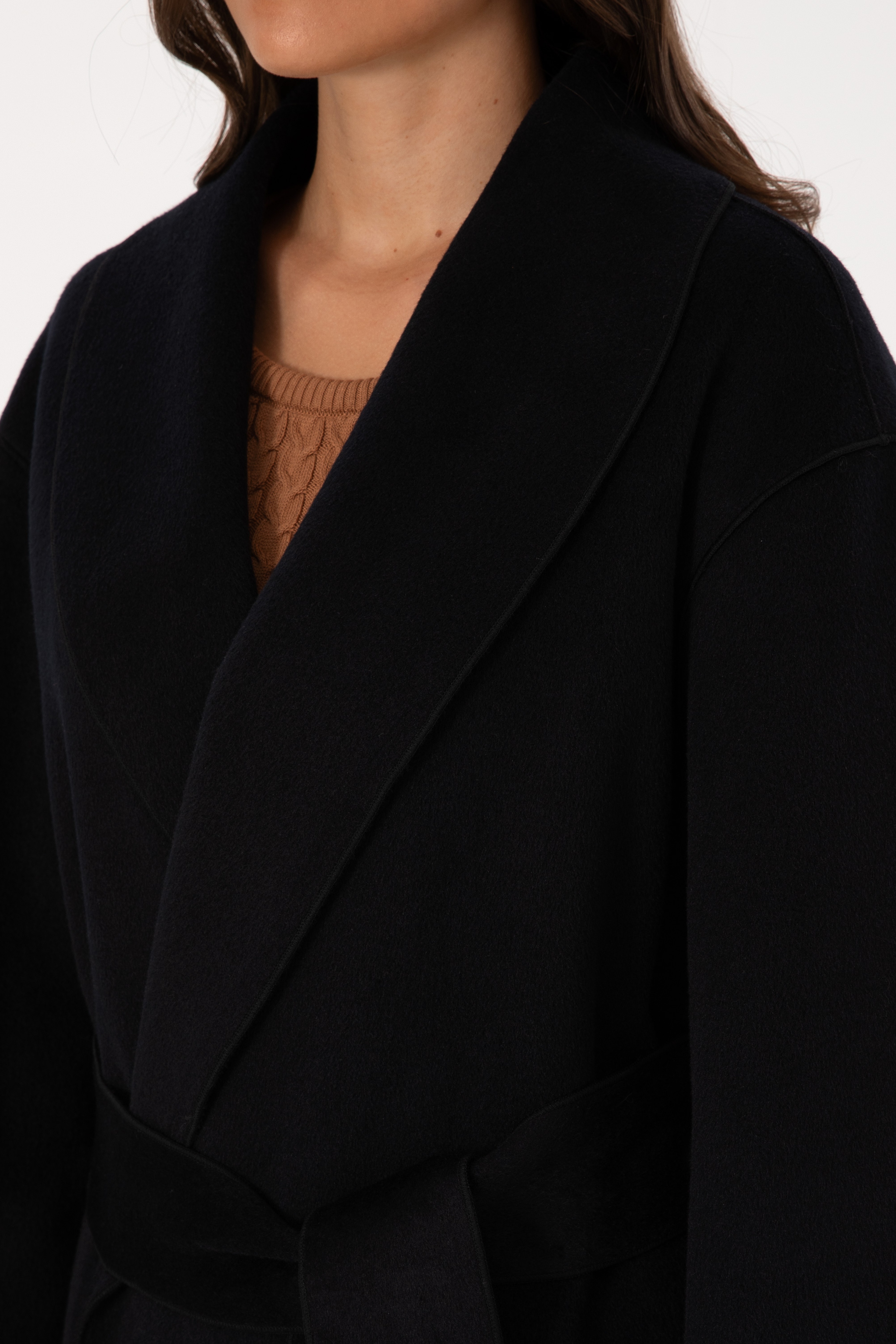 Kadın Siyah Kaşe Kaban - Image 6