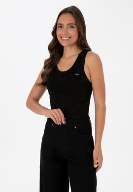 Kadın Siyah Bisiklet Yaka Simli Kazak - 50310018004