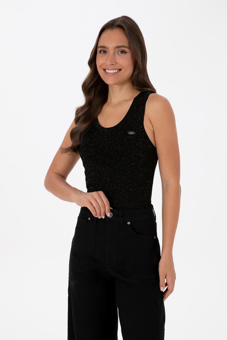 Kadın Siyah Bisiklet Yaka Simli Kazak