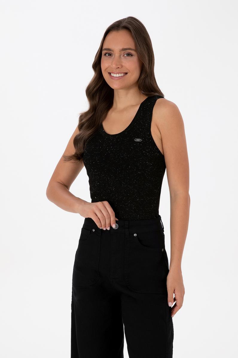 Kadın Siyah Bisiklet Yaka Simli Kazak