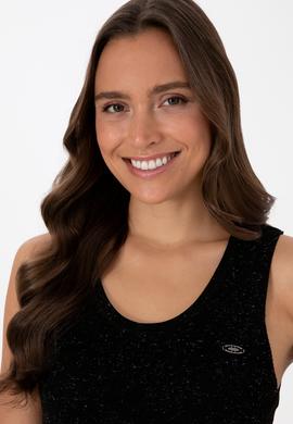 Kadın Siyah Bisiklet Yaka Simli Kazak - 50310018004