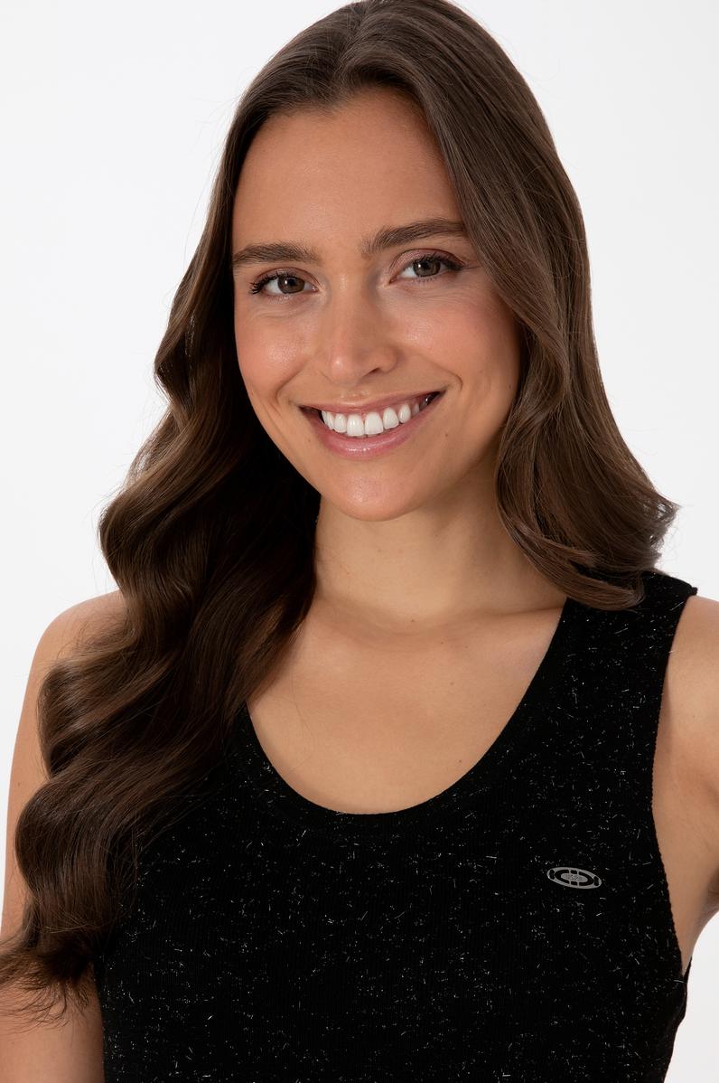 Kadın Siyah Bisiklet Yaka Simli Kazak