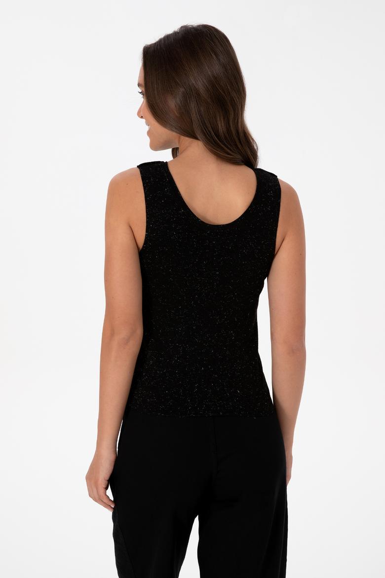 Kadın Siyah Bisiklet Yaka Simli Kazak - 50310018004