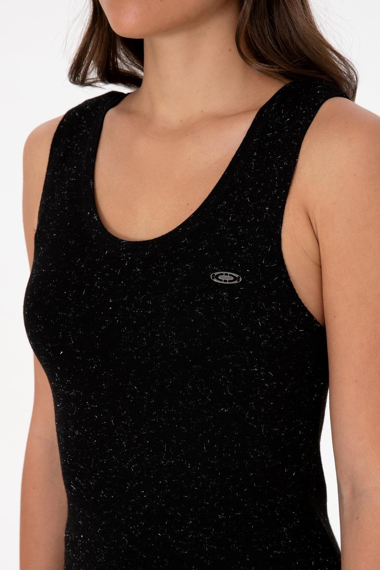 Kadın Siyah Bisiklet Yaka Simli Kazak - 50310018004