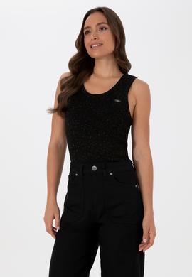 Kadın Siyah Bisiklet Yaka Simli Kazak - 50310018004