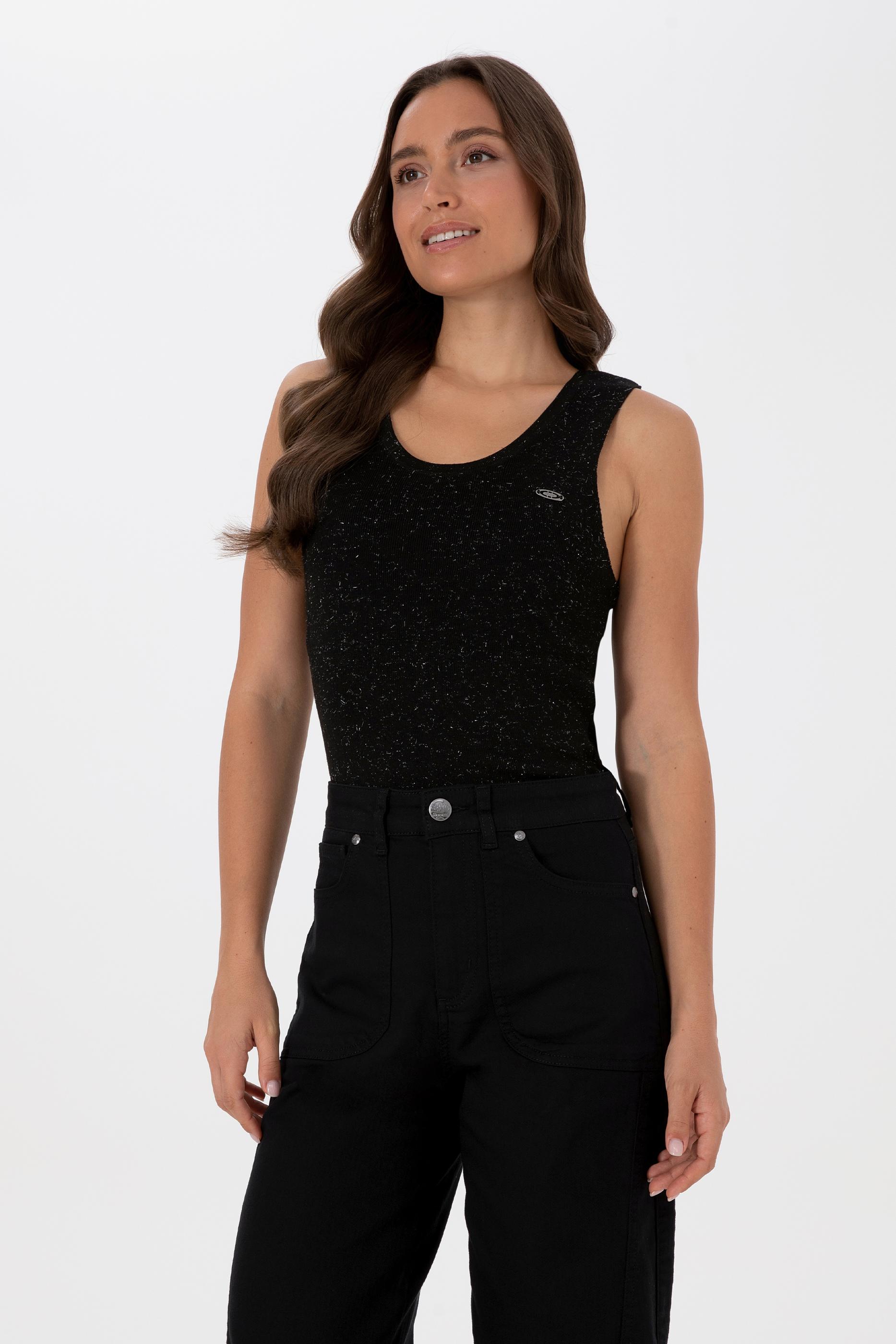 Kadın Siyah Bisiklet Yaka Simli Kazak