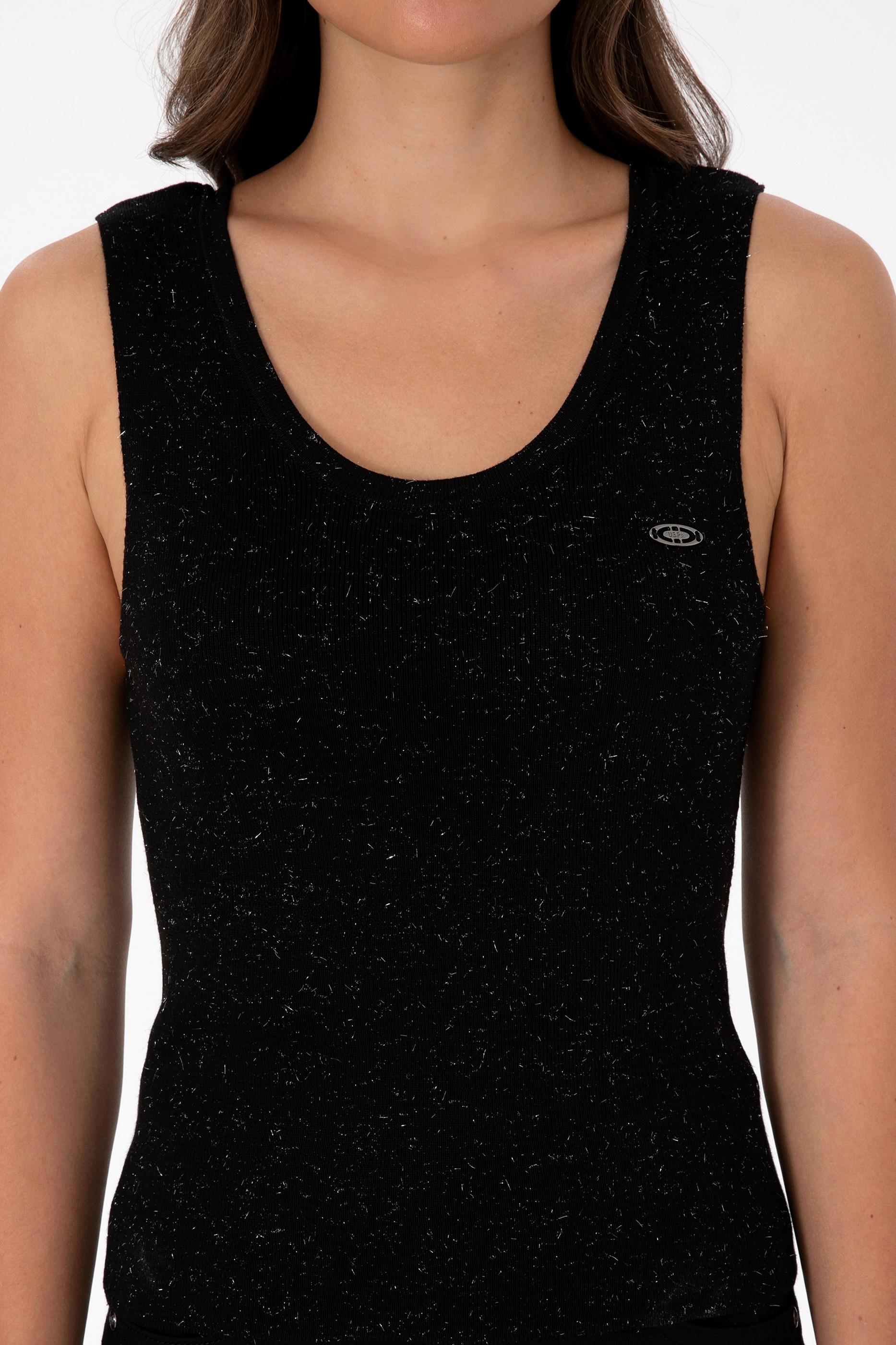 Kadın Siyah Bisiklet Yaka Simli Kazak