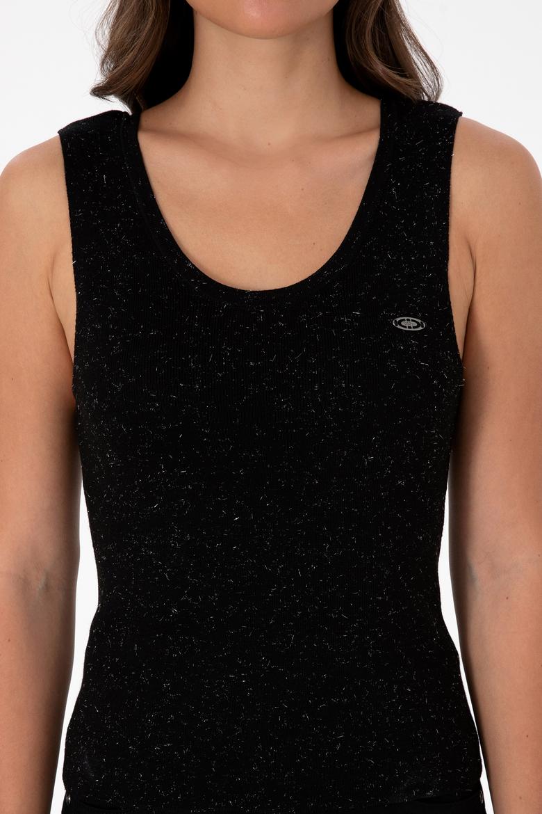 Kadın Siyah Bisiklet Yaka Simli Kazak - 50310018004