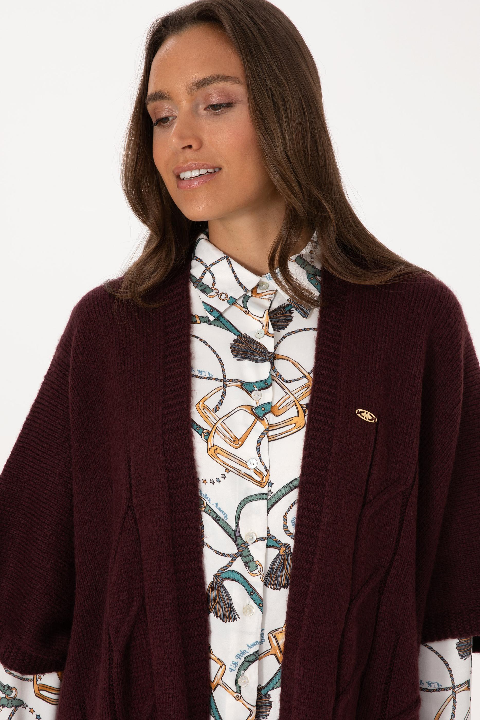 Kadın Bordo Triko Panço