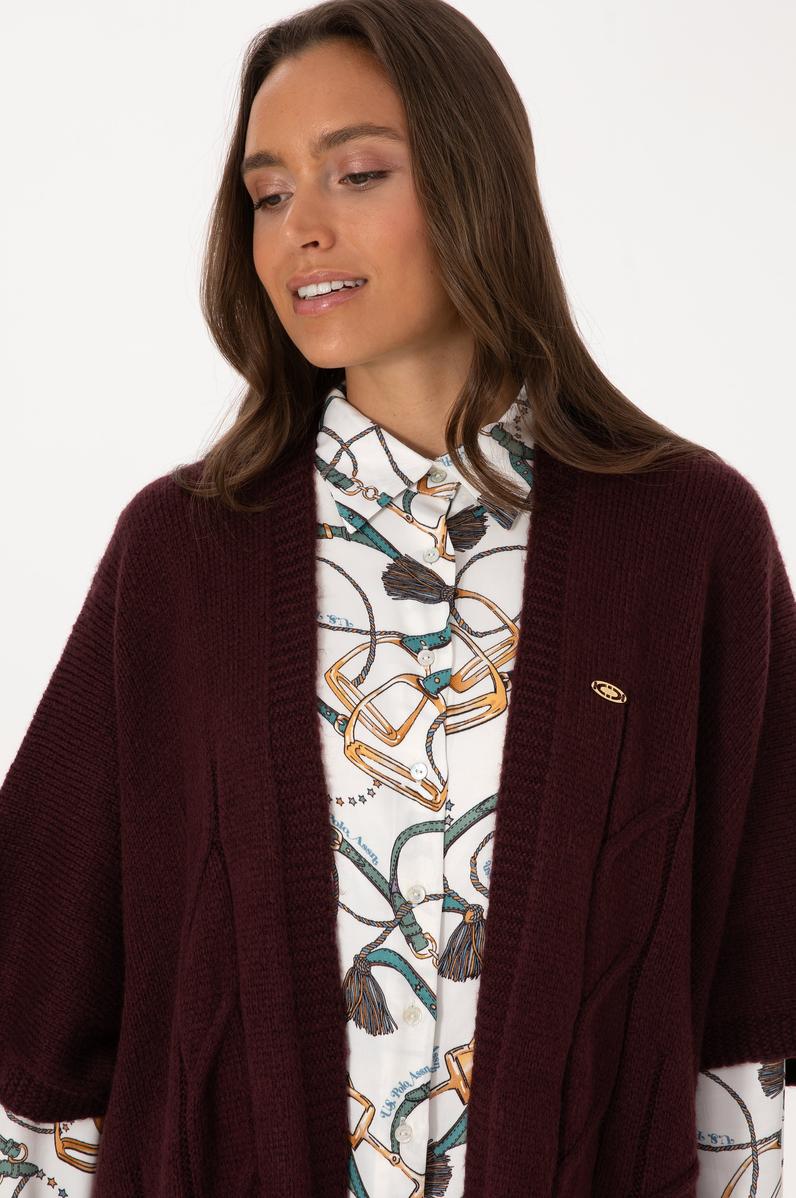 Kadın Bordo Triko Panço