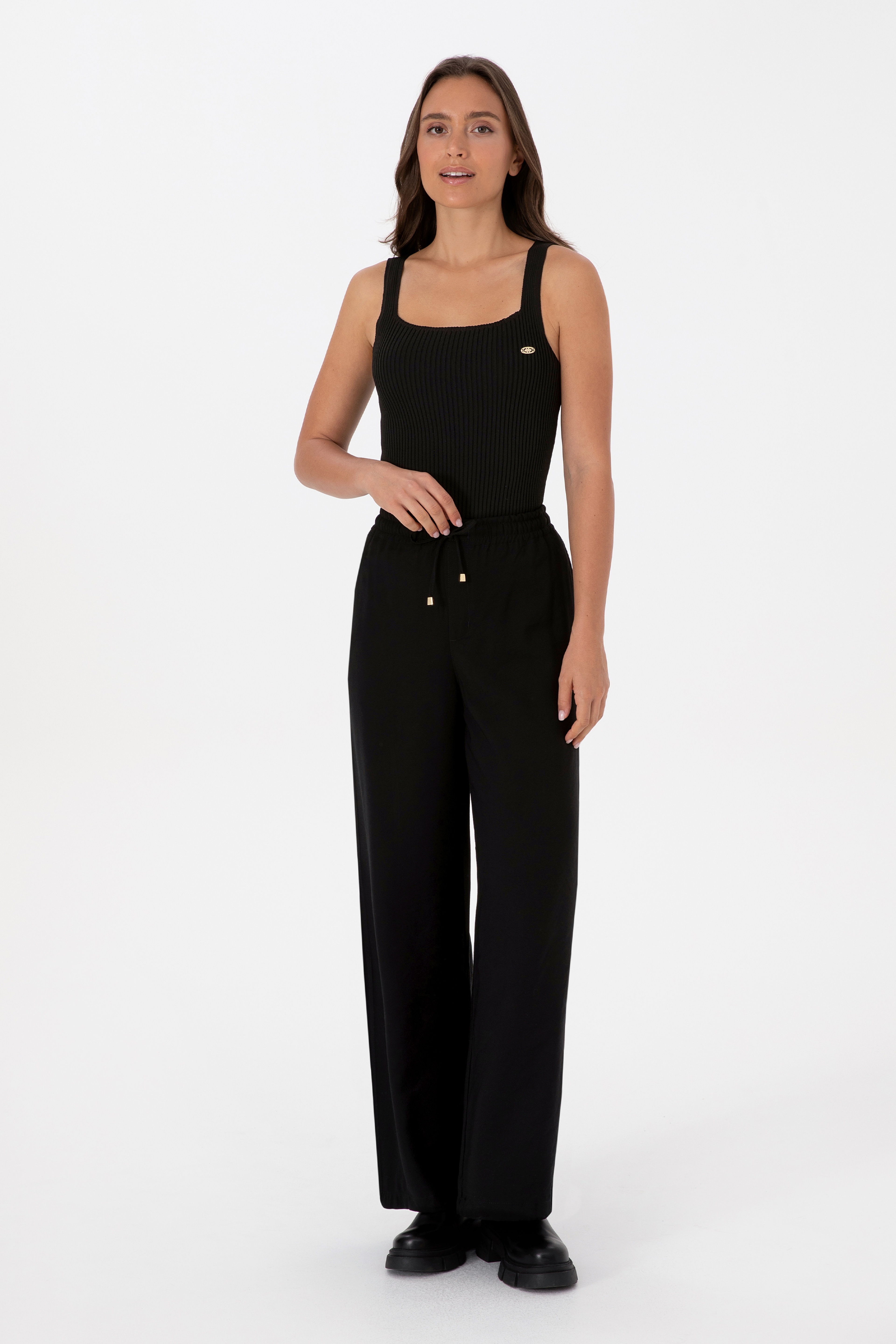 Kadın Siyah Kanvas Loose Fit Pantolon - Image 1