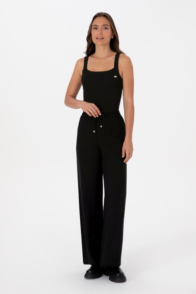 Kadın Siyah Kanvas Loose Fit Pantolon