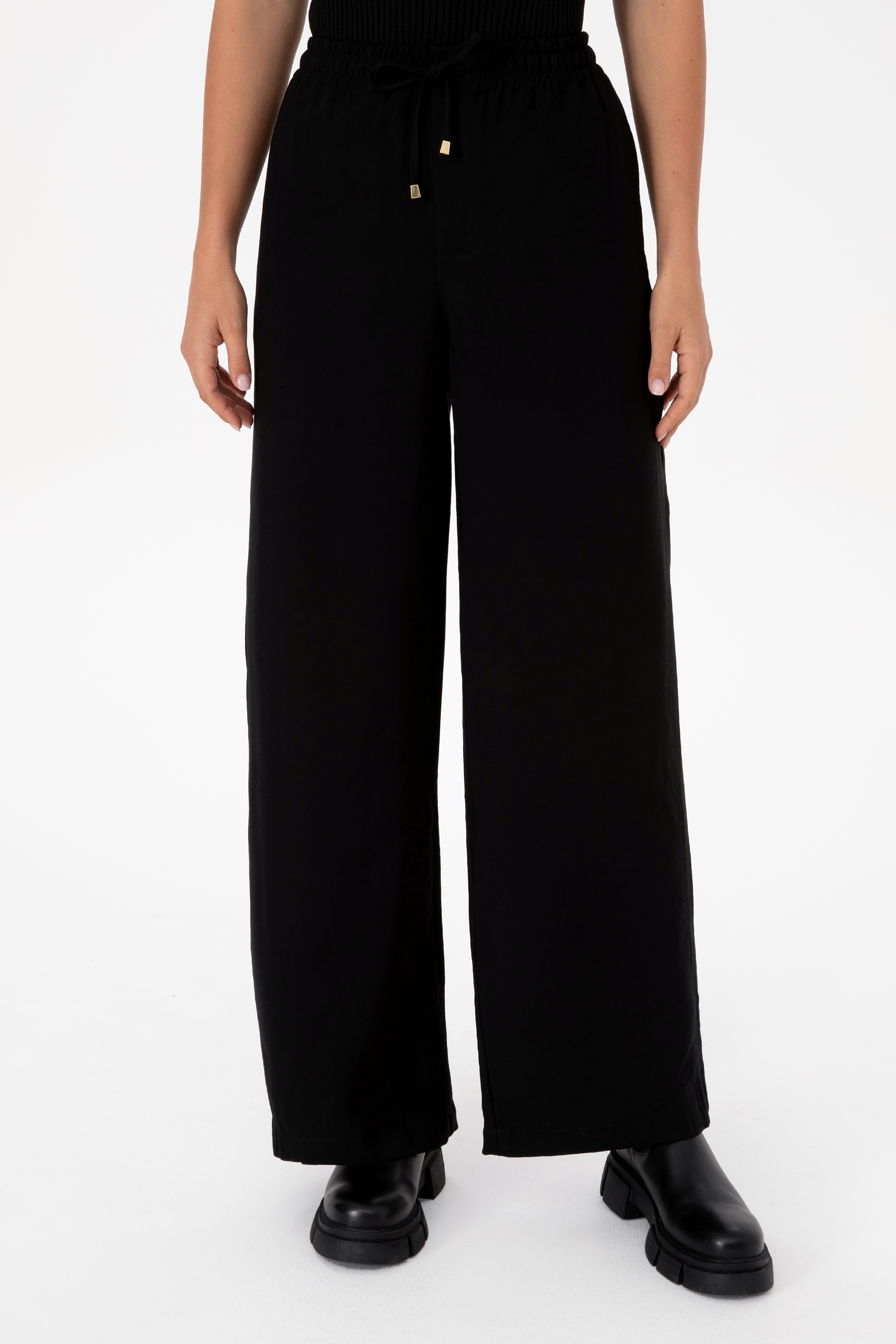Kadın Siyah Kanvas Loose Fit Pantolon