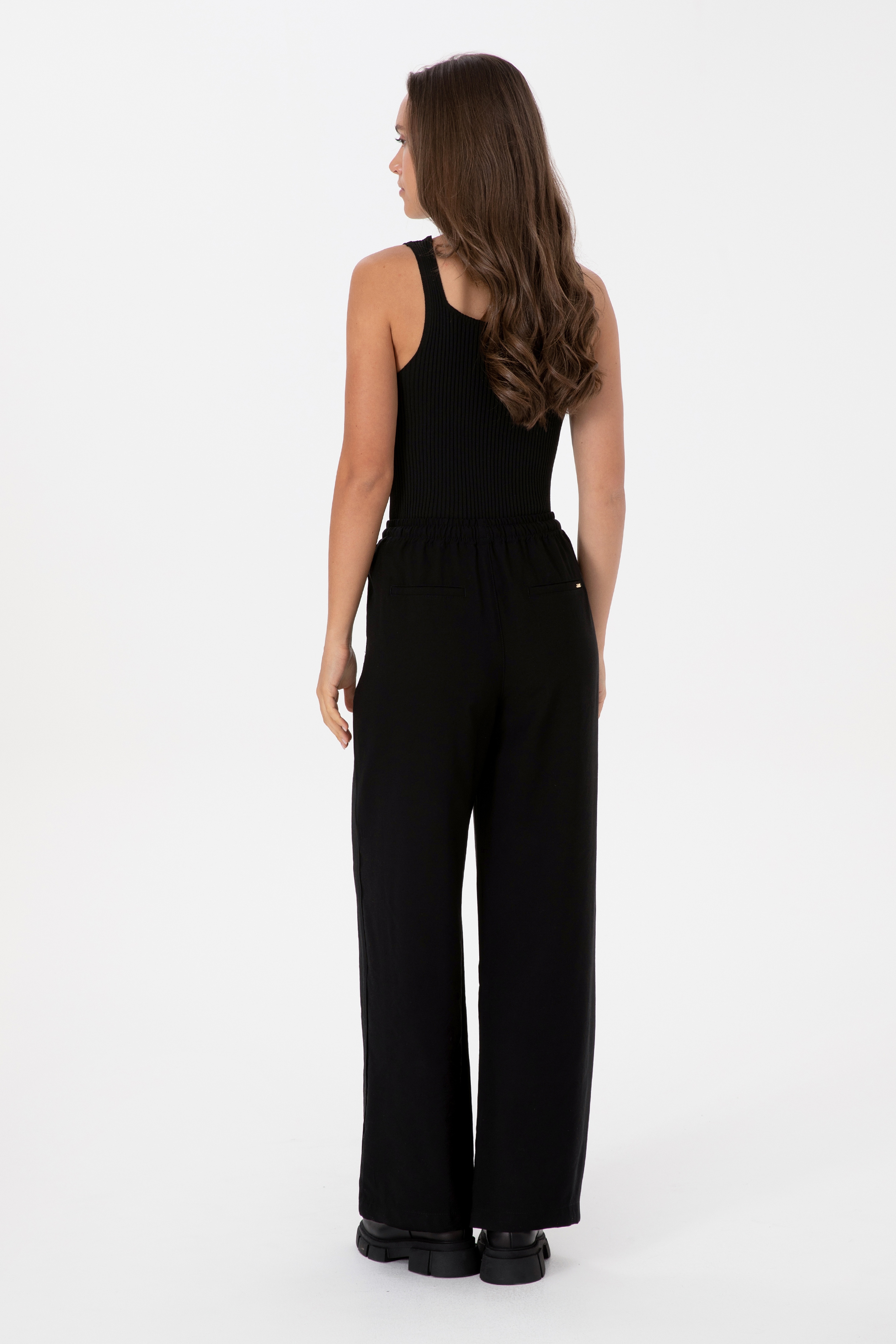 Kadın Siyah Kanvas Loose Fit Pantolon - Image 4