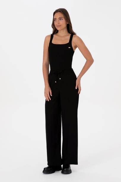 Kadın Siyah Kanvas Loose Fit Pantolon