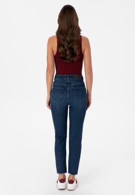 Kadın Koyu Mavi Mom High Waist Fit Jean Pantolon - 50316560003