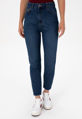 Kadın Koyu Mavi Mom High Waist Fit Jean Pantolon - 50316560003