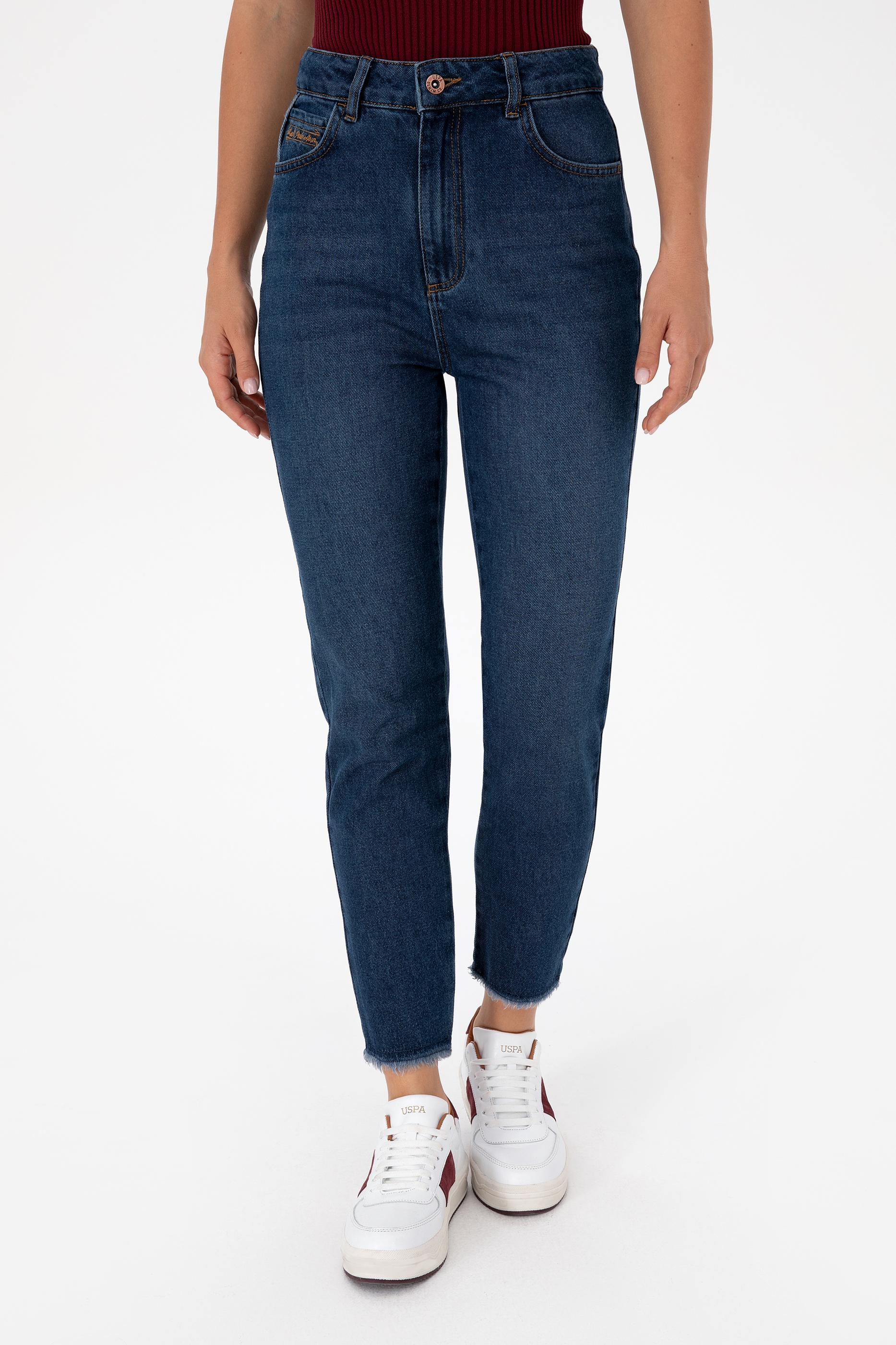 Kadın Koyu Mavi Mom High Waist Fit Jean Pantolon