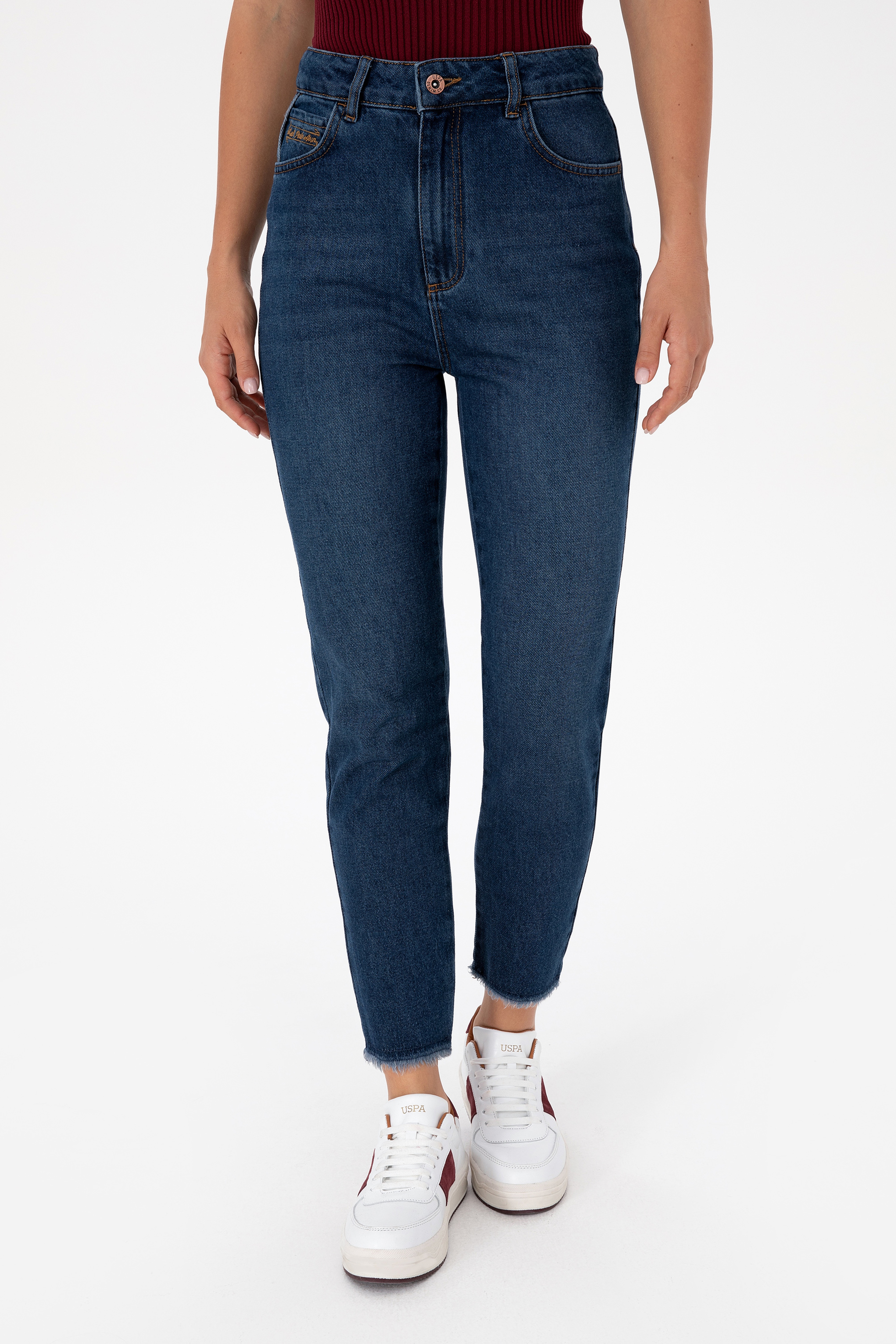 Kadın Koyu Mavi Mom High Waist Fit Jean Pantolon