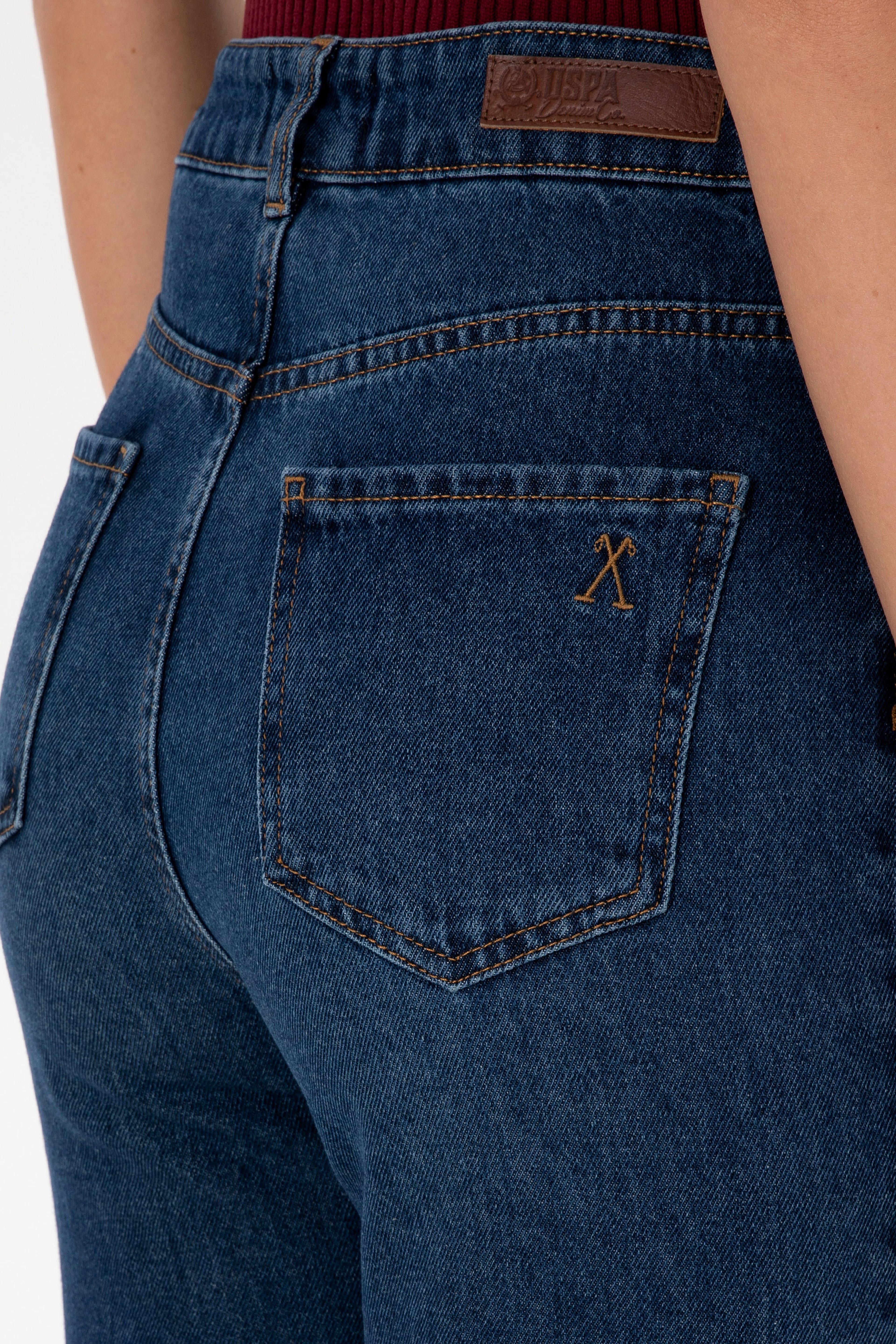 Kadın Koyu Mavi Mom High Waist Fit Jean Pantolon - Image 6