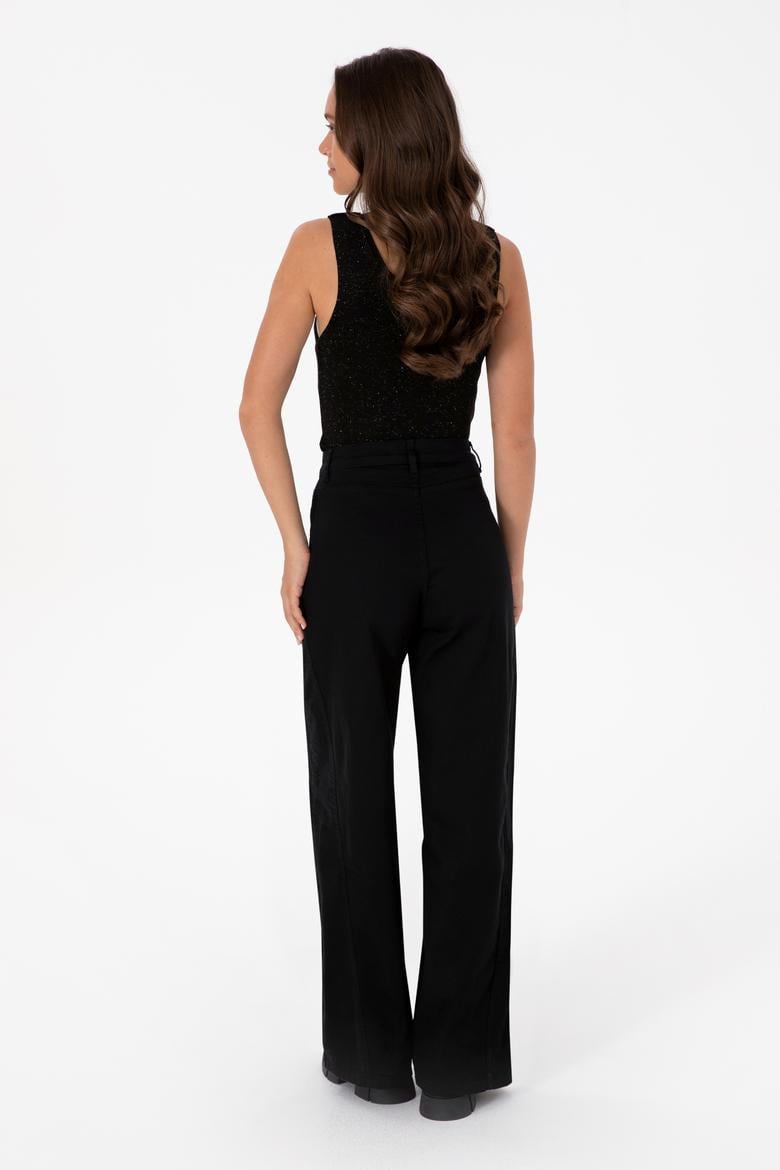 Kadın Siyah Wıde Leg Flare Fit Kanvas Pantolon - 50309352017