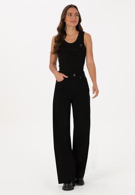 Kadın Siyah Wıde Leg Flare Fit Kanvas Pantolon - 50309352017