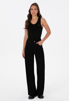 Kadın Siyah Wıde Leg Flare Fit Kanvas Pantolon - 50309352017