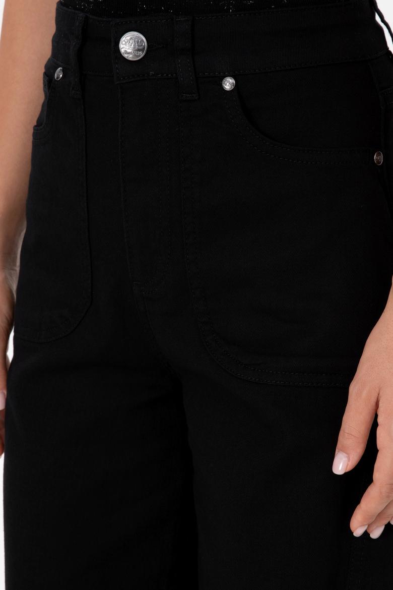 Kadın Siyah Wıde Leg Flare Fit Kanvas Pantolon - 50309352017