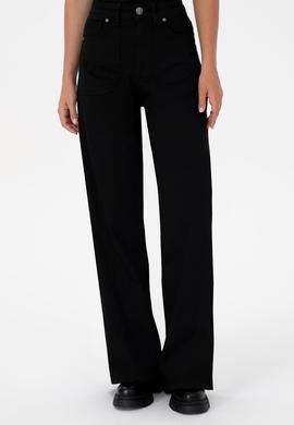 Kadın Siyah Wıde Leg Flare Fit Kanvas Pantolon - 50309352017