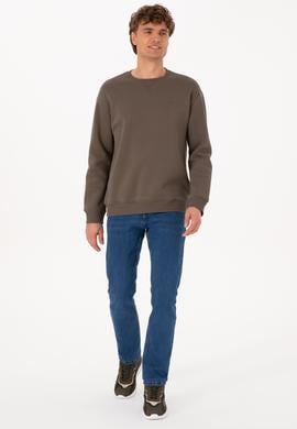 Erkek Comfort Fit Bisiklet Yaka Şardonlu Vizon Basic Sweatshirt - 50313757247