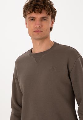 Erkek Comfort Fit Bisiklet Yaka Şardonlu Vizon Basic Sweatshirt - 50313757247