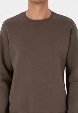 Erkek Comfort Fit Bisiklet Yaka Şardonlu Vizon Basic Sweatshirt - 50313757247