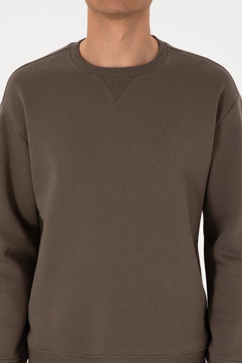 Erkek Comfort Fit Bisiklet Yaka Şardonlu Vizon Basic Sweatshirt - 50313757247