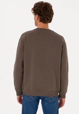 Erkek Comfort Fit Bisiklet Yaka Şardonlu Vizon Basic Sweatshirt - 50313757247