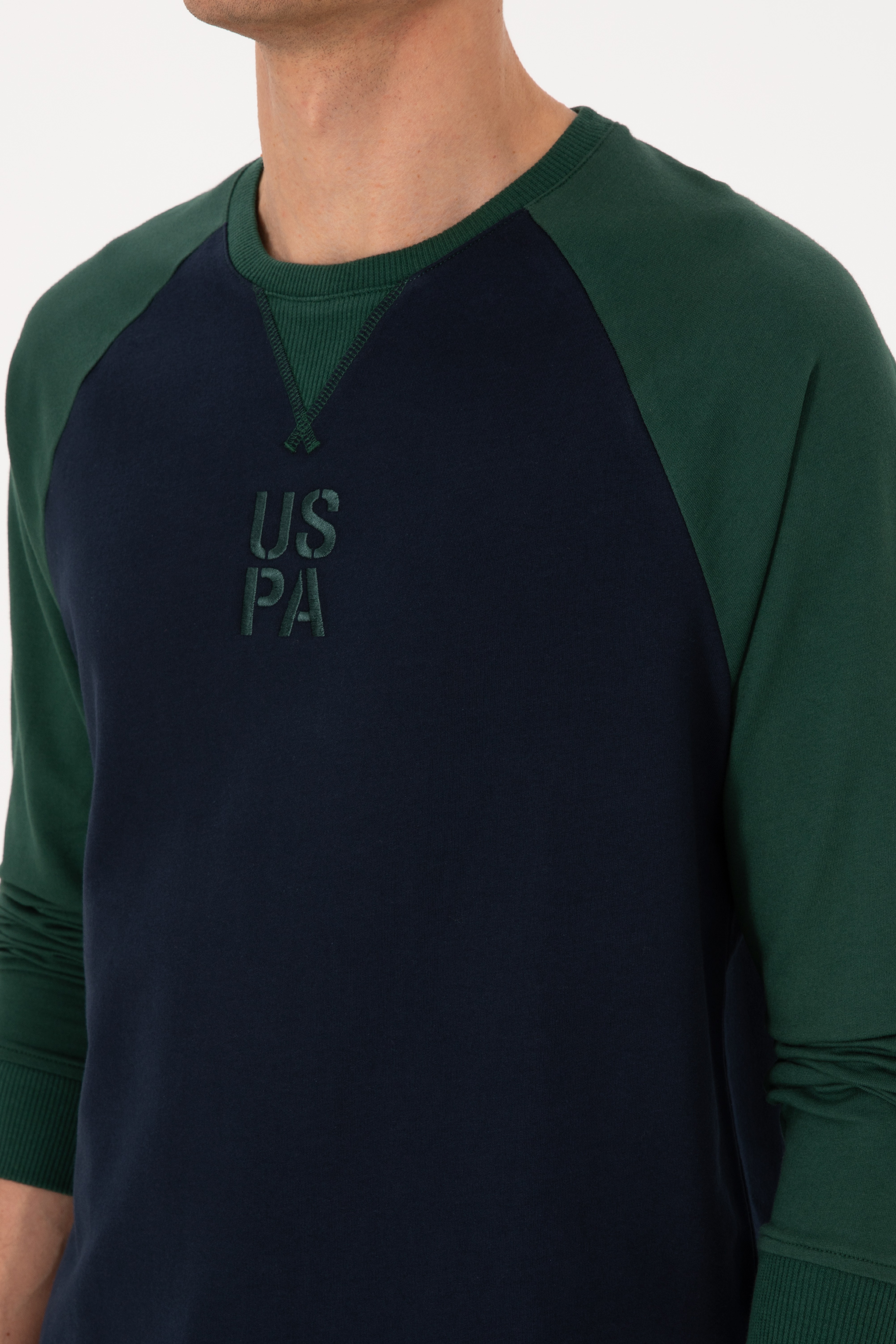 Erkek Bisiklet Yaka Regular Fit Koyu Yeşil İnce Sweatshirt - Image 7