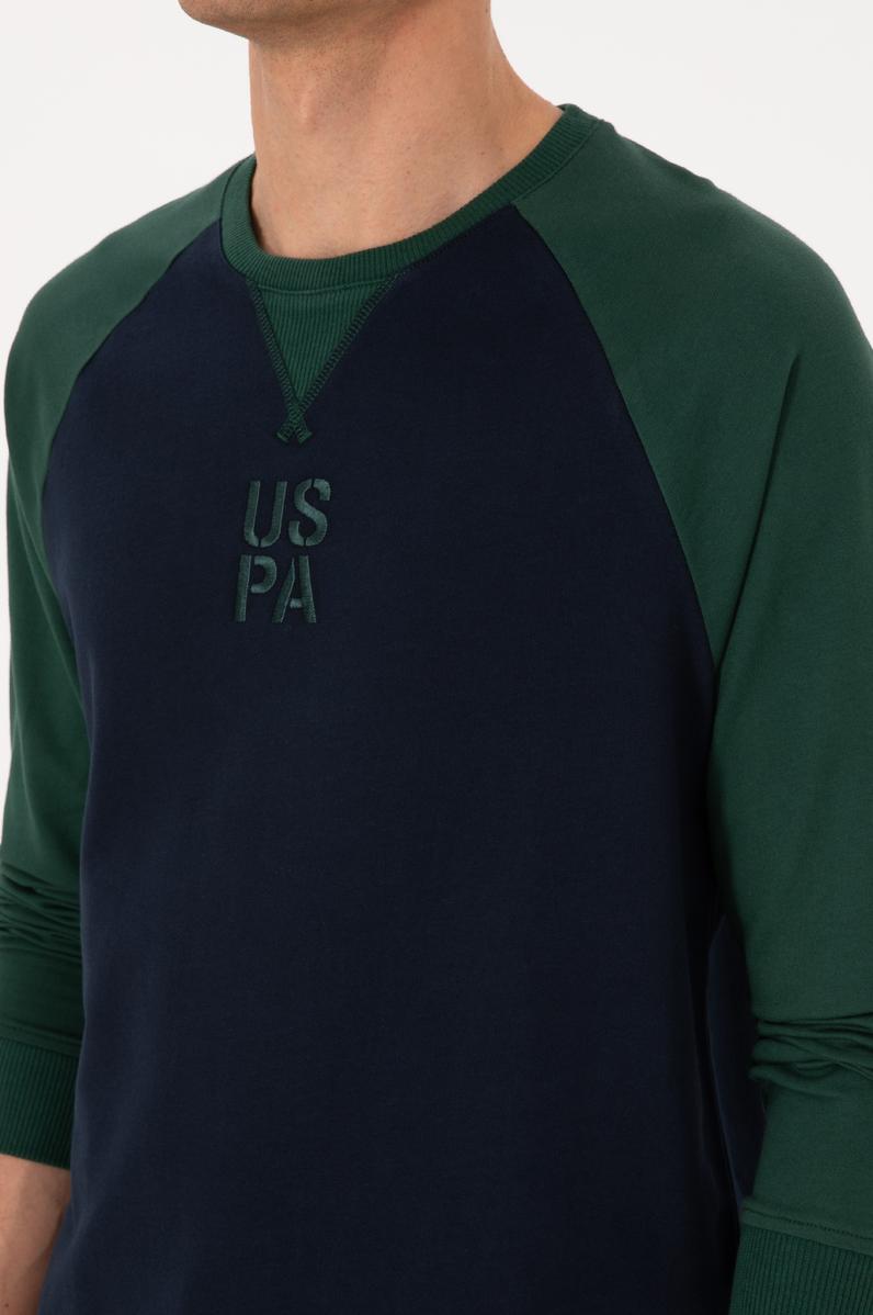 Erkek Bisiklet Yaka Regular Fit Koyu Yeşil İnce Sweatshirt