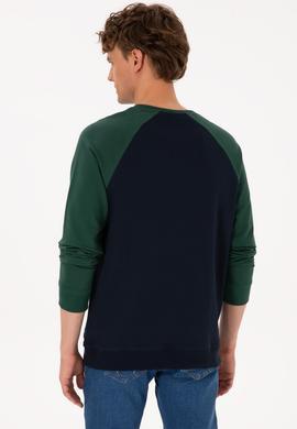 Erkek Bisiklet Yaka Regular Fit Koyu Yeşil İnce Sweatshirt - 50315420057