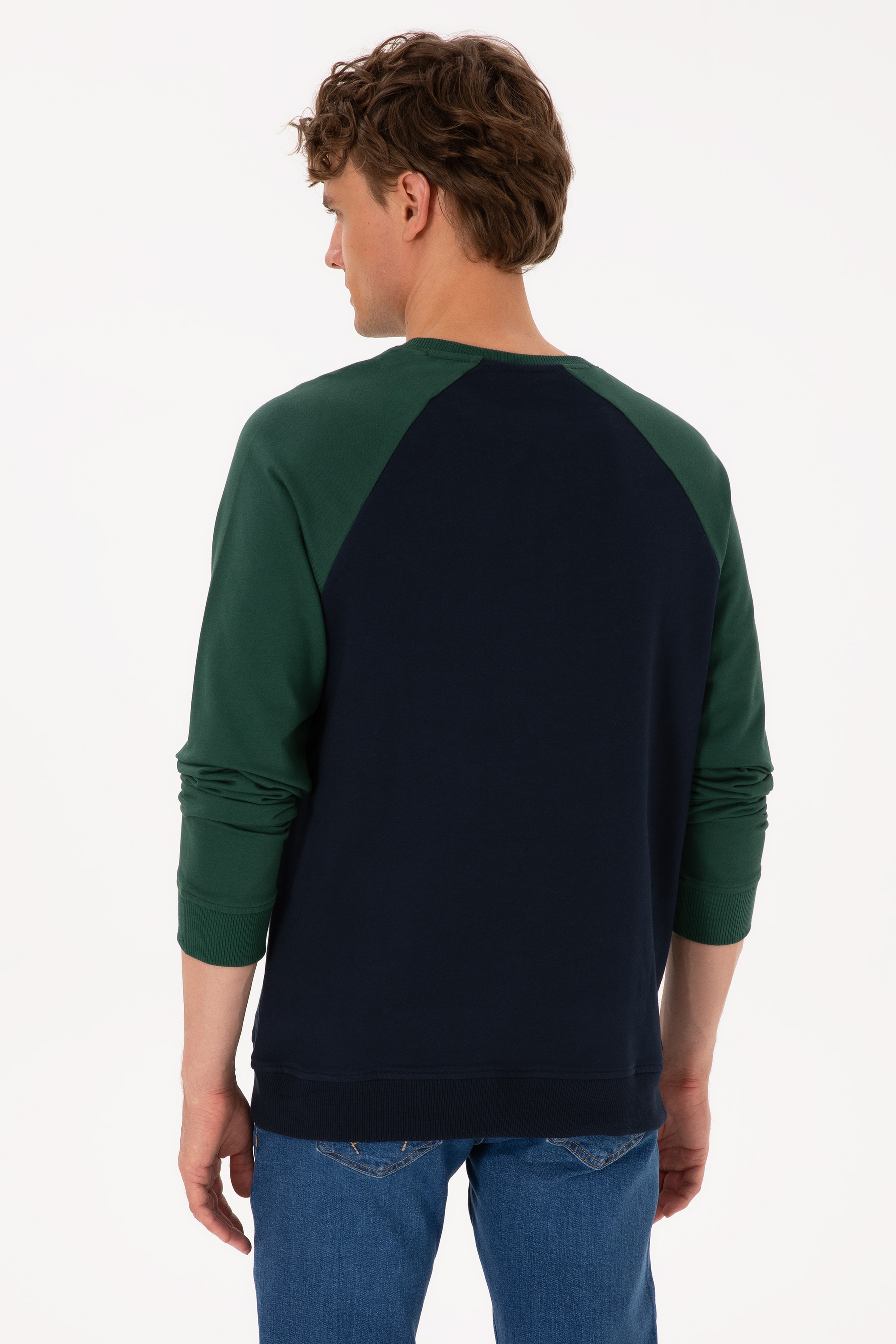 Erkek Bisiklet Yaka Regular Fit Koyu Yeşil İnce Sweatshirt - Image 5