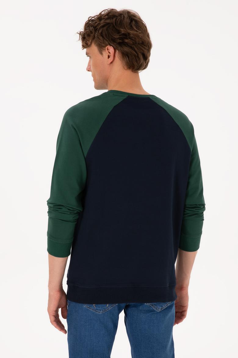 Erkek Bisiklet Yaka Regular Fit Koyu Yeşil İnce Sweatshirt - 50315420057