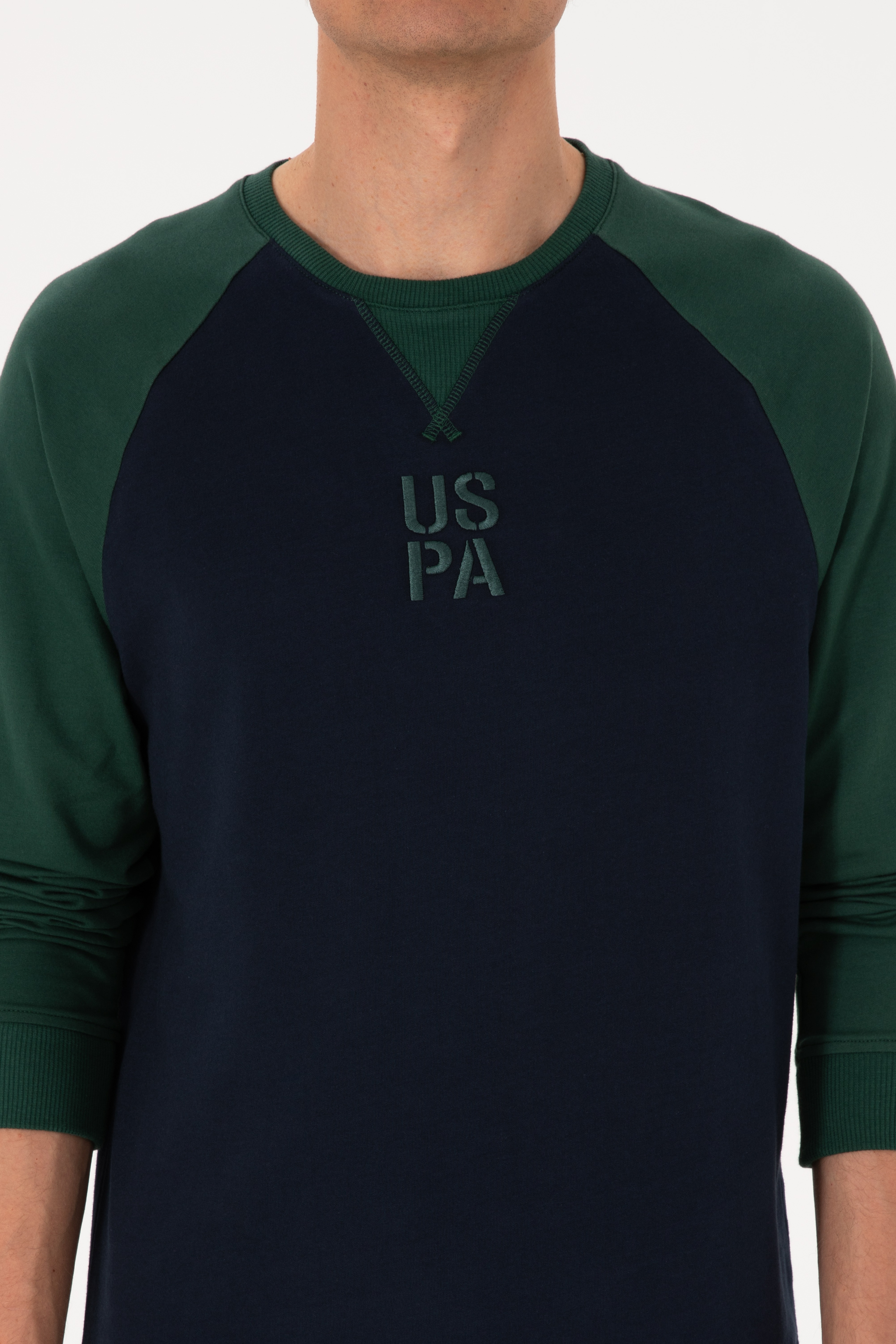 Erkek Bisiklet Yaka Regular Fit Koyu Yeşil İnce Sweatshirt - Image 6