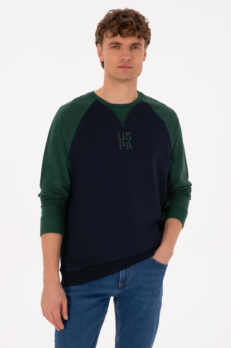 Erkek Bisiklet Yaka Regular Fit Koyu Yeşil İnce Sweatshirt