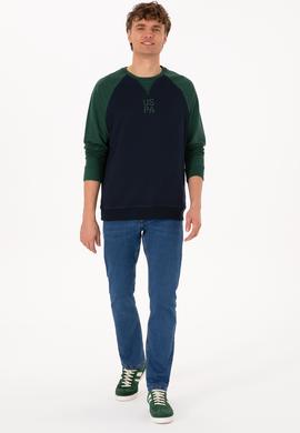 Erkek Bisiklet Yaka Regular Fit Koyu Yeşil İnce Sweatshirt - 50315420057