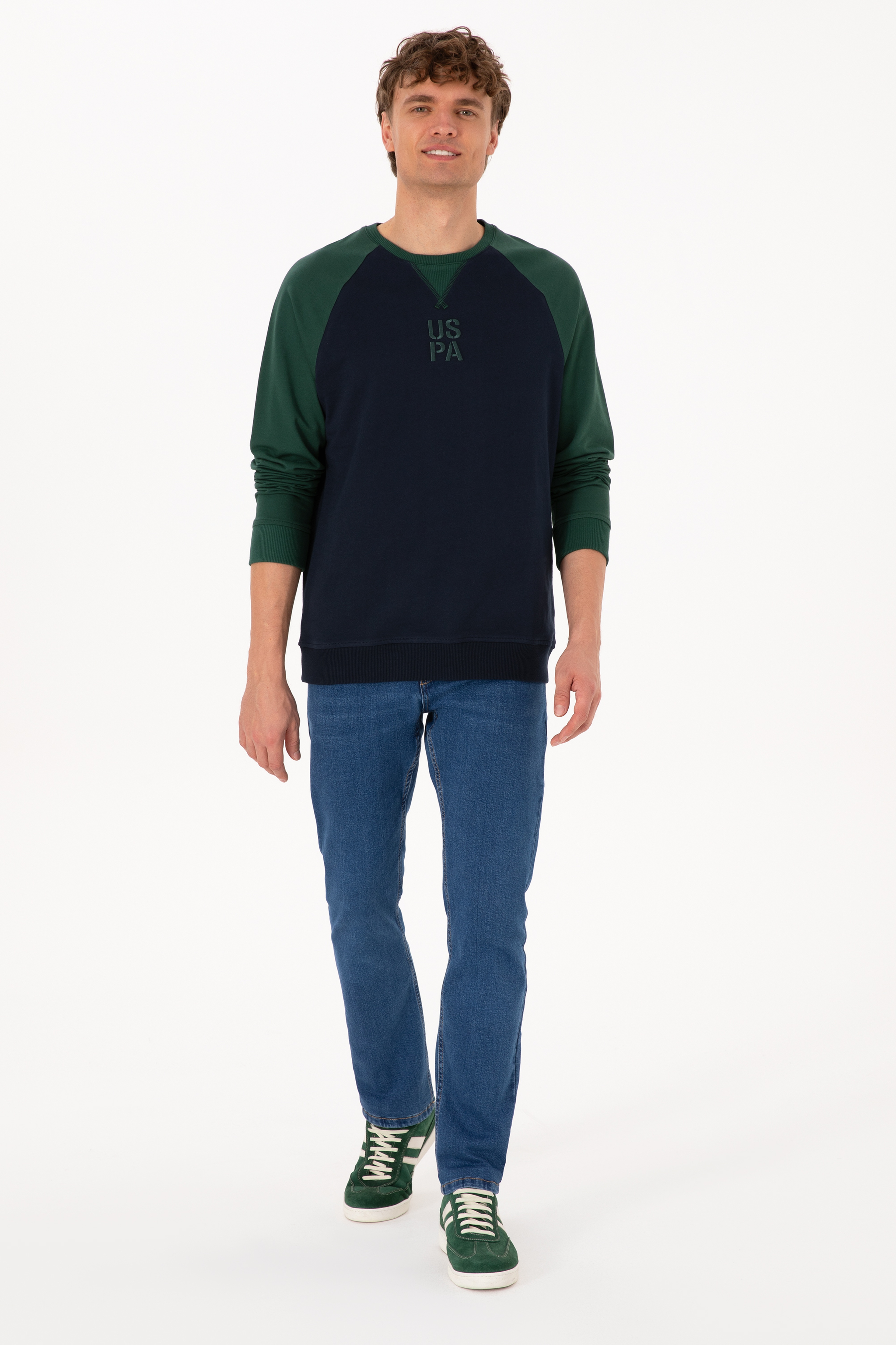 Erkek Bisiklet Yaka Regular Fit Koyu Yeşil İnce Sweatshirt - Image 4