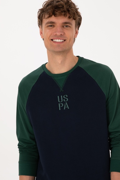 Erkek Bisiklet Yaka Regular Fit Koyu Yeşil İnce Sweatshirt