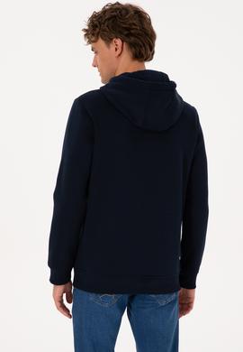 Erkek Regular Fit Kapüşonlu Şardonlu Lacivert Basic Sweatshirt - 50315582077