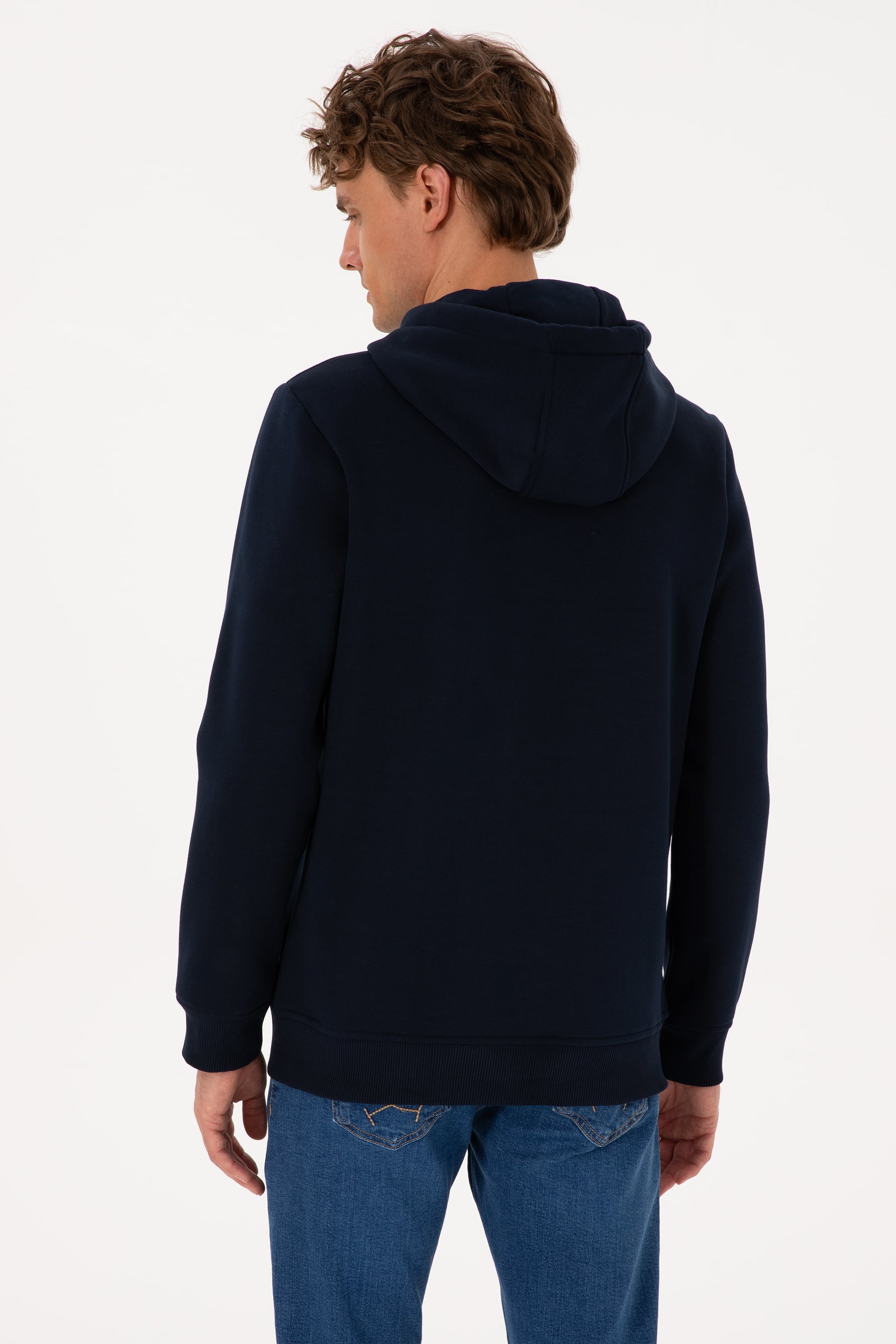Erkek Regular Fit Kapüşonlu Şardonlu Lacivert Basic Sweatshirt