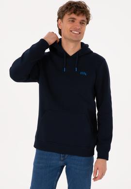 Erkek Regular Fit Kapüşonlu Şardonlu Lacivert Basic Sweatshirt - 50315582077