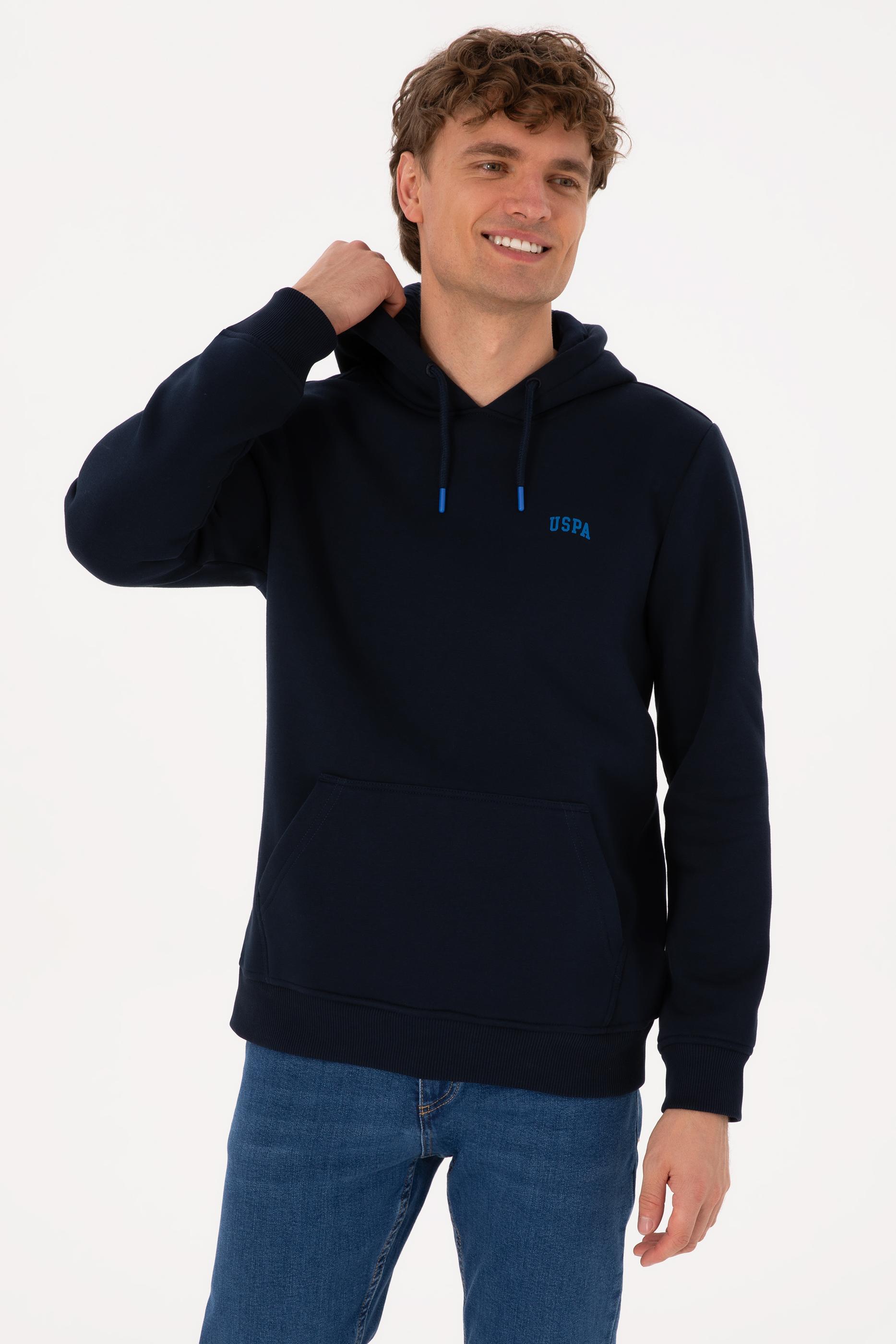 Erkek Regular Fit Kapüşonlu Şardonlu Lacivert Basic Sweatshirt