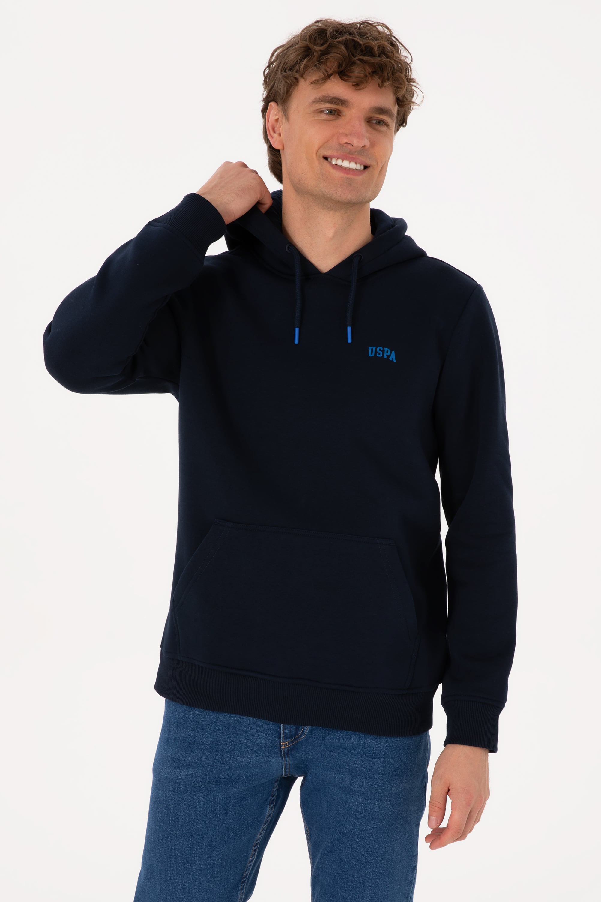 Erkek Regular Fit Kapüşonlu Şardonlu Lacivert Basic Sweatshirt - Image 3
