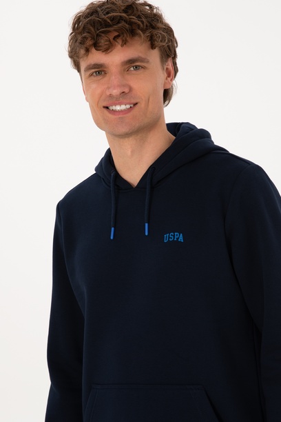 Erkek Regular Fit Kapüşonlu Şardonlu Lacivert Basic Sweatshirt